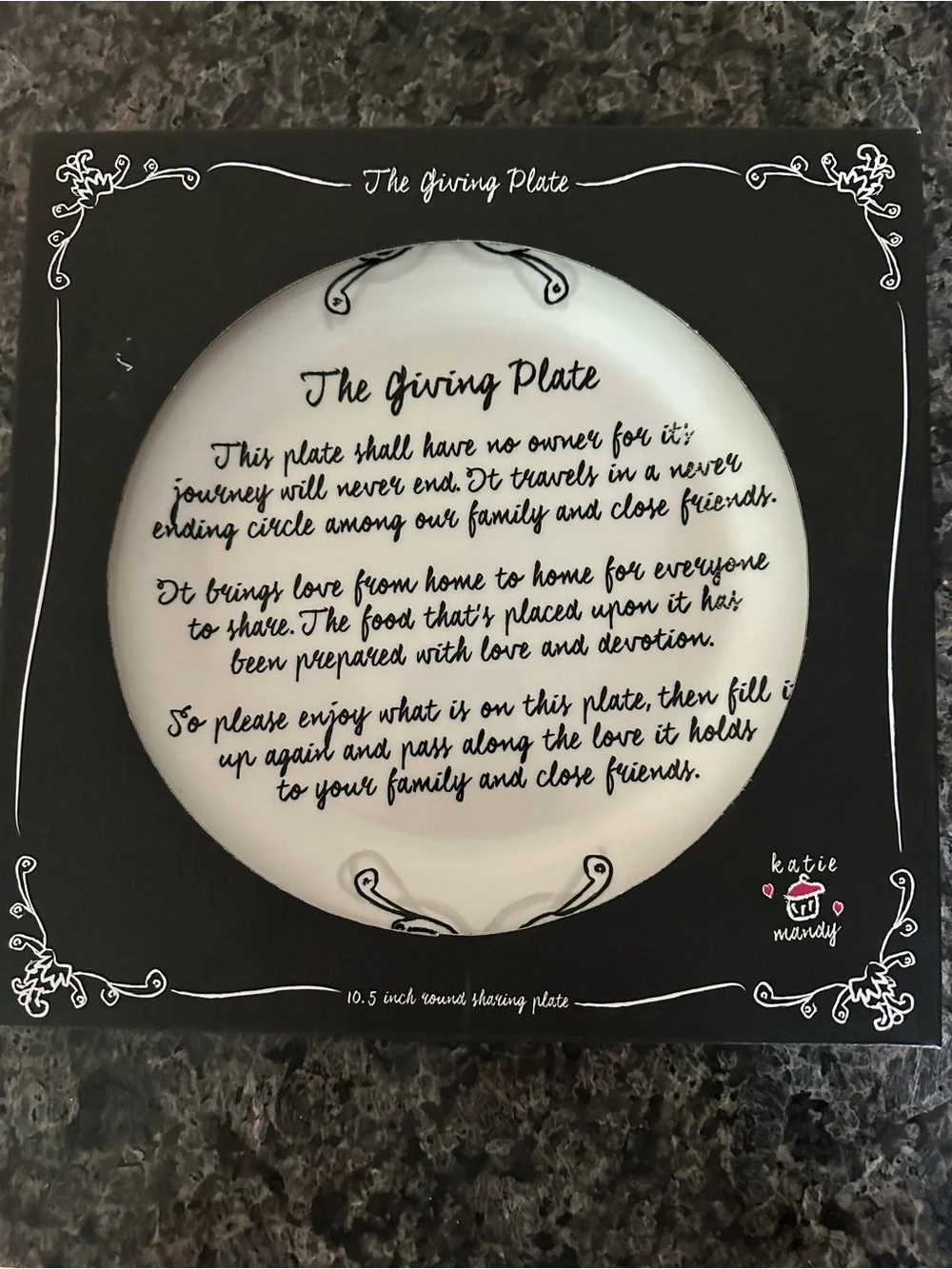 Giving Plate - Katie and Mandy White Serving Plate with Black Script and Accents